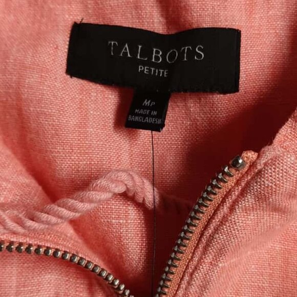 Talbots L Pink Linen Lightweight Jacket Mock Neck Shoulder Tabs Drawstring - Picture 5 of 7